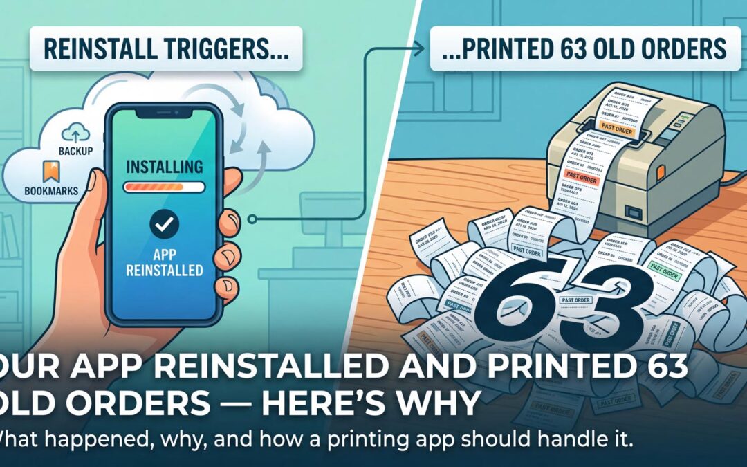 We reinstalled our app and it printed 63 old orders